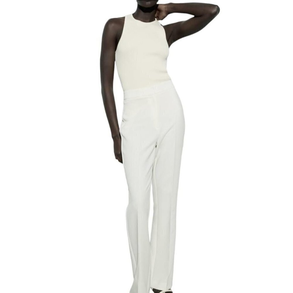ZARA FLARED TROUSERS Oyster White SIZE XS| 1478/343